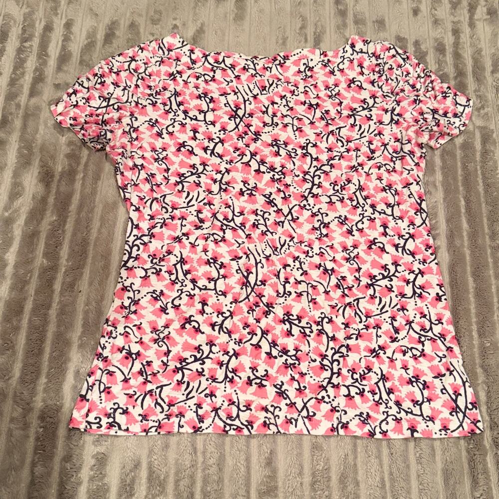 Lilly Pulitzer Pink Floral Boatneck Short Sleeve Tee Shirt - Size Large